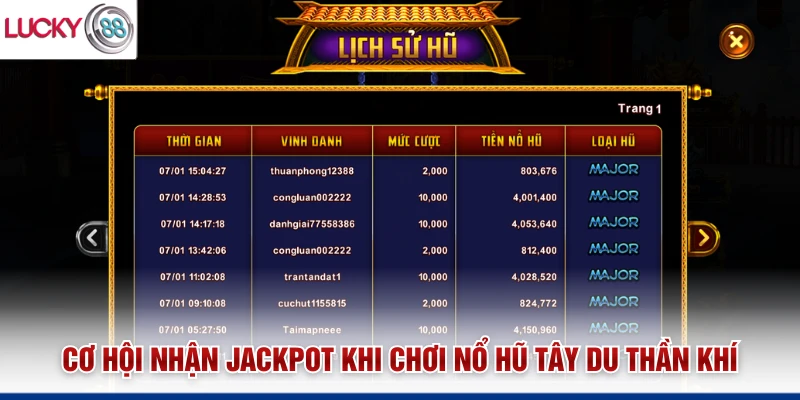 Cơ hội nhận Jackpot khi chơi Nổ hũ Tây Du Thần Khí